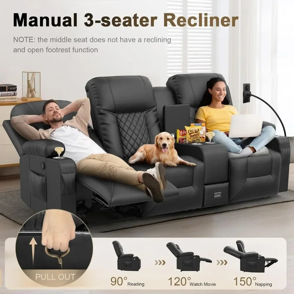 Living Room Sofa Set, 3 Seat Reclining Sofa and 2PC 360° Swivel Recliner Chair with Heat and Massage for Living Room Sofa