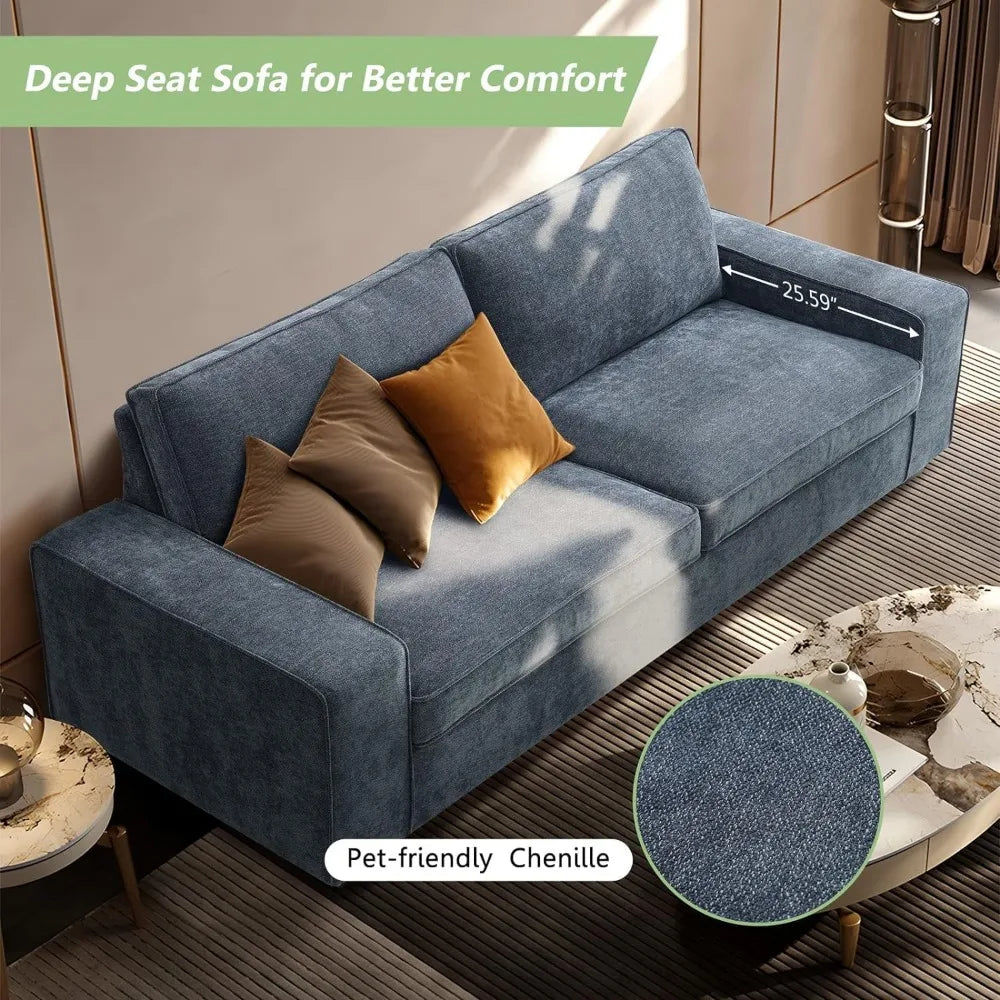 Couches for Living Room, Modern Chenille Couches and Sofas Living Room Furniture with Metal, Removable Cushion/Easy to Install