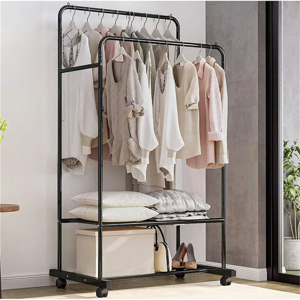 Heavy Duty Rolling Garment Rack Cloth Hanger Stand Metal Storage Shoes Organizer