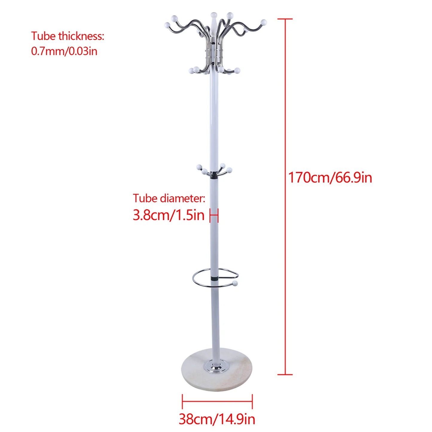 Metal Coat Tree Coat Racks with 16 Hooks Hat Jacket Stand Tree Holder Hanger Rack Marble Base