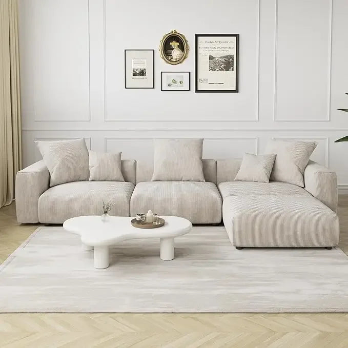 Modern Sectional Couch Sofa,Corduroy Modular Sectional Couch with Chaise Ottoman,Oversized Soft Couches for Living Room