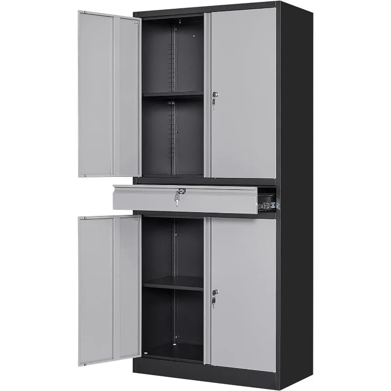 Metal Garage Storage Cabinet with Locking Doors and Adjustable Shelves, Tool Storage Cabinet with 1 Drawer - 71" Steel Locking