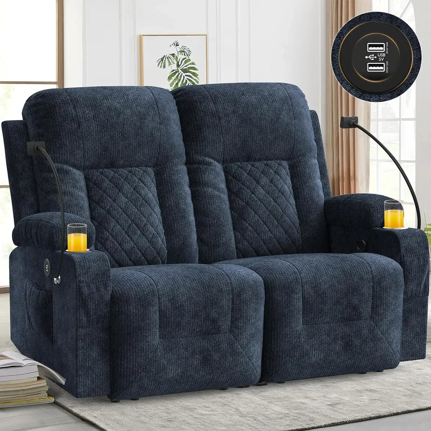 Loveseat Recliner Sofa, 2 Seater Reclining Loveseat Sofa, PU Leather Recliner Loveseat Couch, Modern Recliner Chair for Living