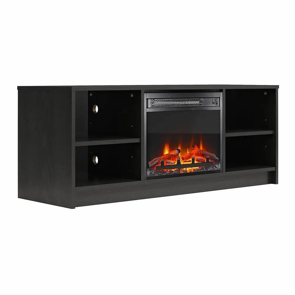 Electric Fireplace TV Stand Black Oak Media Storage Console Heater LED Flames Adjustable Shelves 55" TV 47.44"x15.67"x18.58" H
