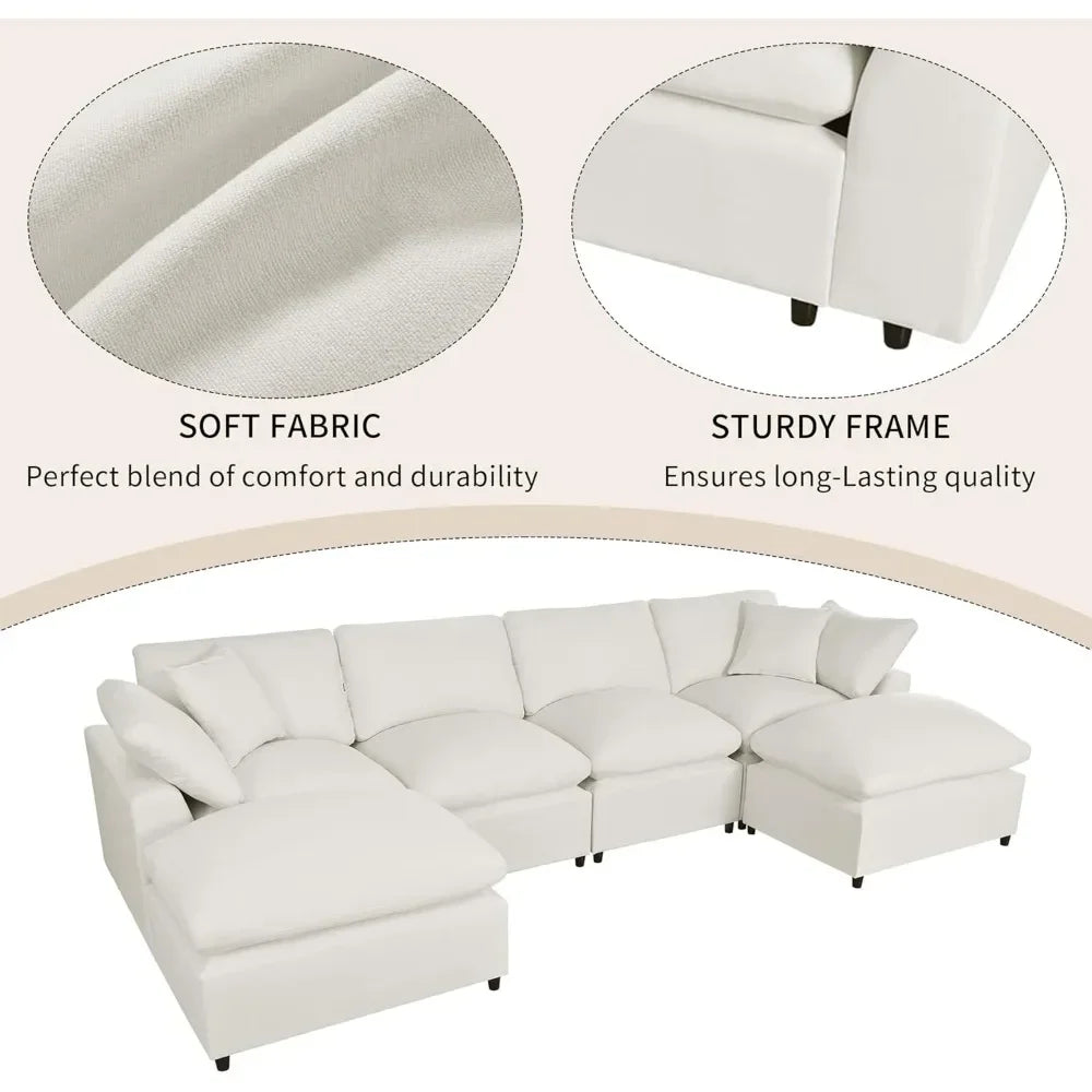 Oversized Modular Sectional Sofa,134.4" U Shaped Couch with Movable Ottoman,Large 6 Seater Corner Sofa for Living Room