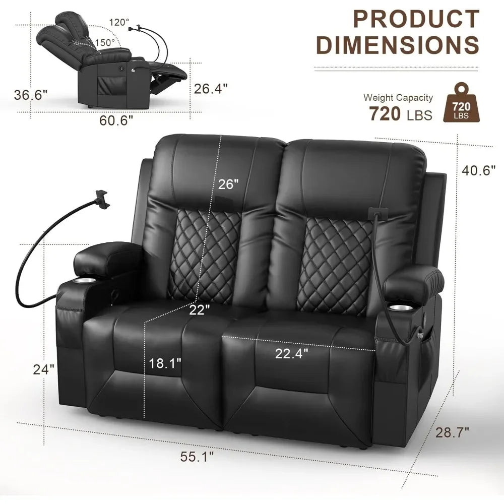 Loveseat Recliner Sofa, 2 Seater Reclining Loveseat Sofa, PU Leather Recliner Loveseat Couch, Modern Recliner Chair for Living