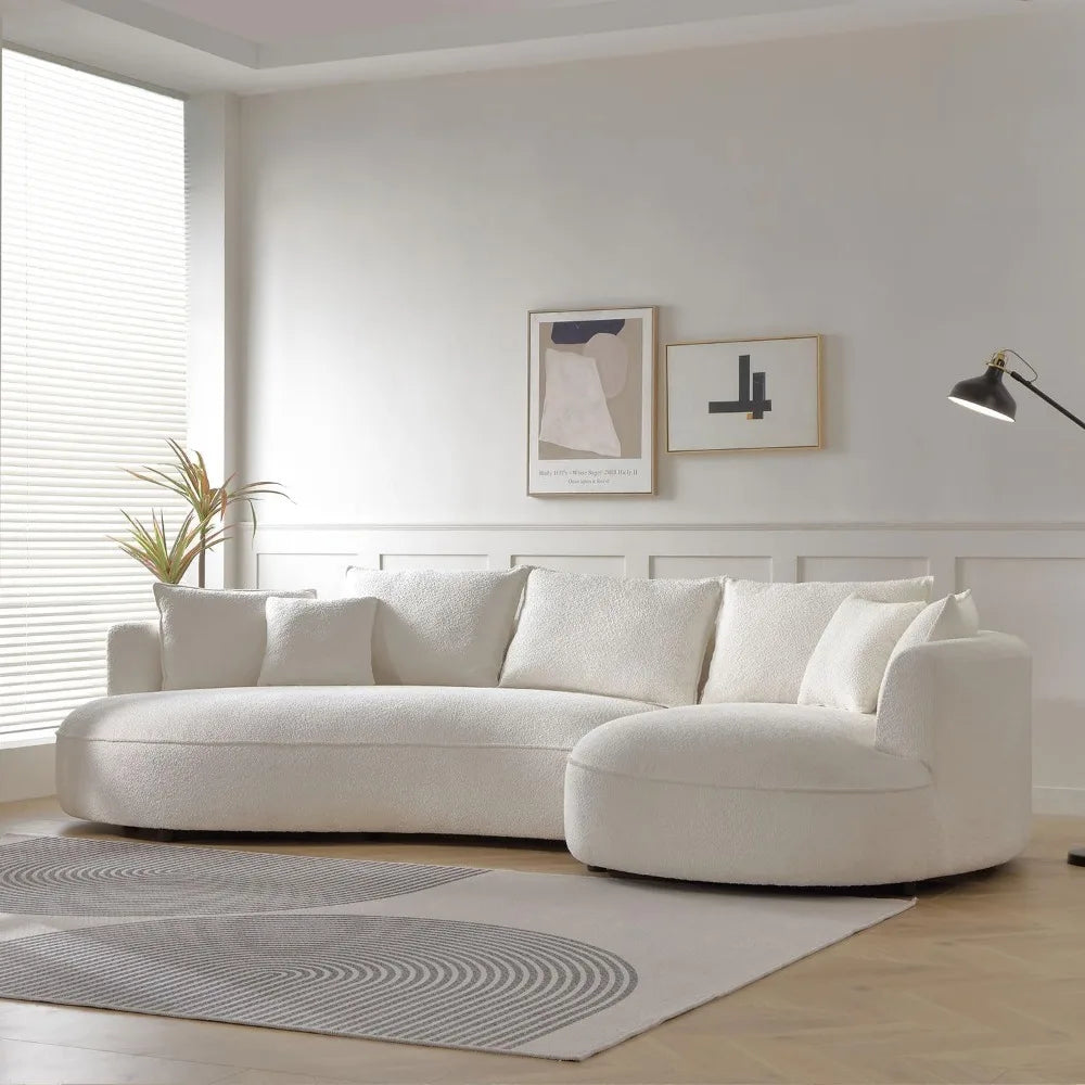 124.8" Modern Curved Sofa Couch, Upholstery Boucle Sofa Couch with Pillows, Right Hand Facing Sectional Boucle Fabric Couch