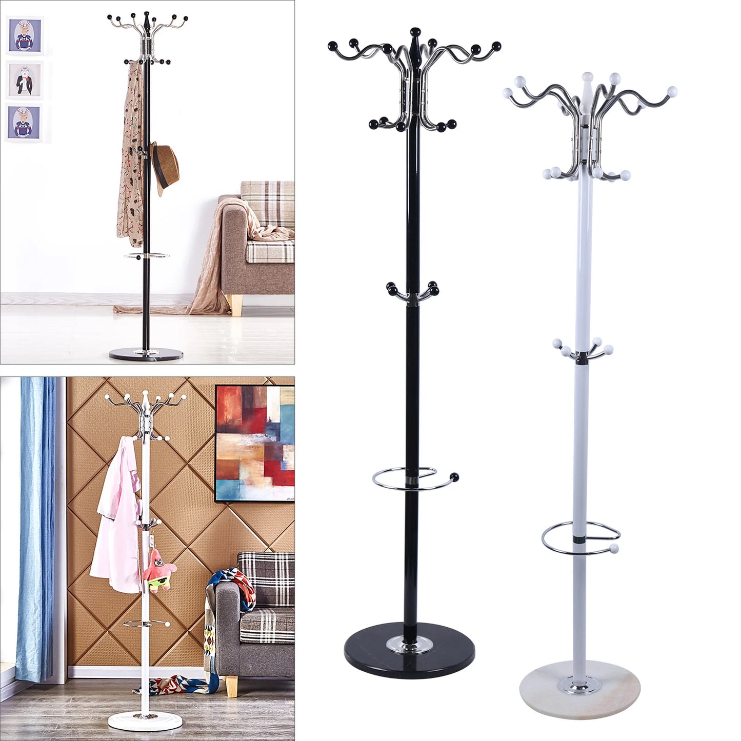 Metal Coat Tree Coat Racks with 16 Hooks Hat Jacket Stand Tree Holder Hanger Rack Marble Base