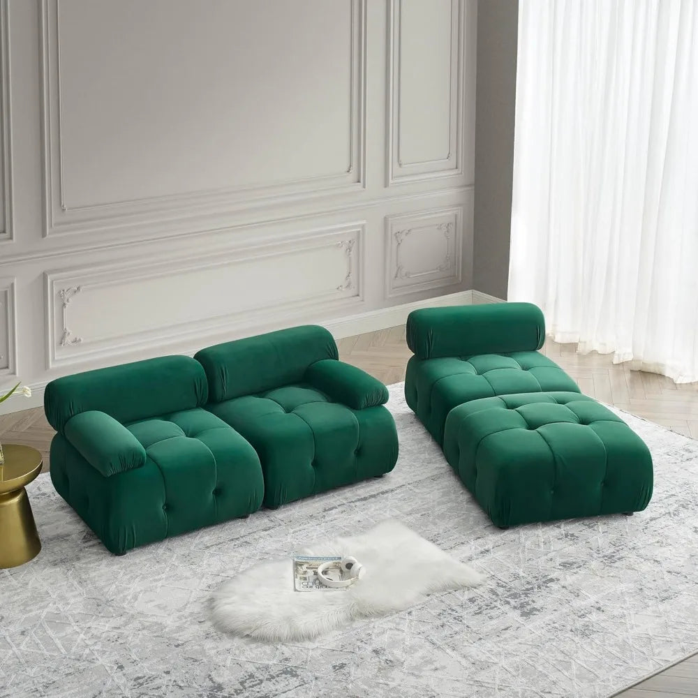 Modular Sectional Sofa,93"Green Velvet Sectional Cloud Couches for Living Room,Modern L-Shaped Sofa for Bedroom Apartment Office