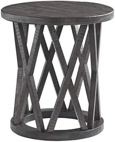 Rustic Round End Table Made of Solid Pine Wood, Gray with Weathered Finish Small coffee table Table top Small end table Tea tabl
