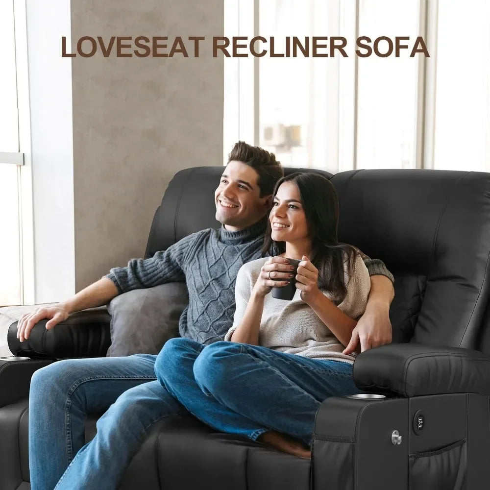 Loveseat Recliner Sofa, 2 Seater Reclining Loveseat Sofa, PU Leather Recliner Loveseat Couch, Modern Recliner Chair for Living