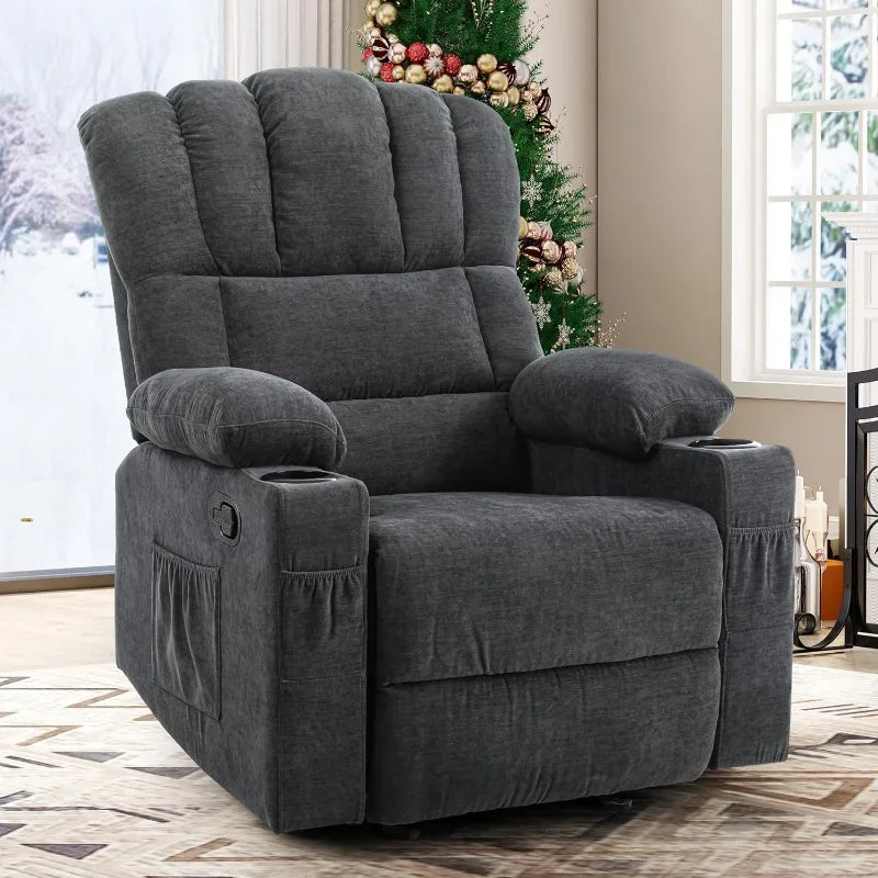 Glider Rocker Recliner Chair with Massage and Heat, Fabric Recliner Chair,Manual Rocking Recliner Chair with 2 Cup Holders