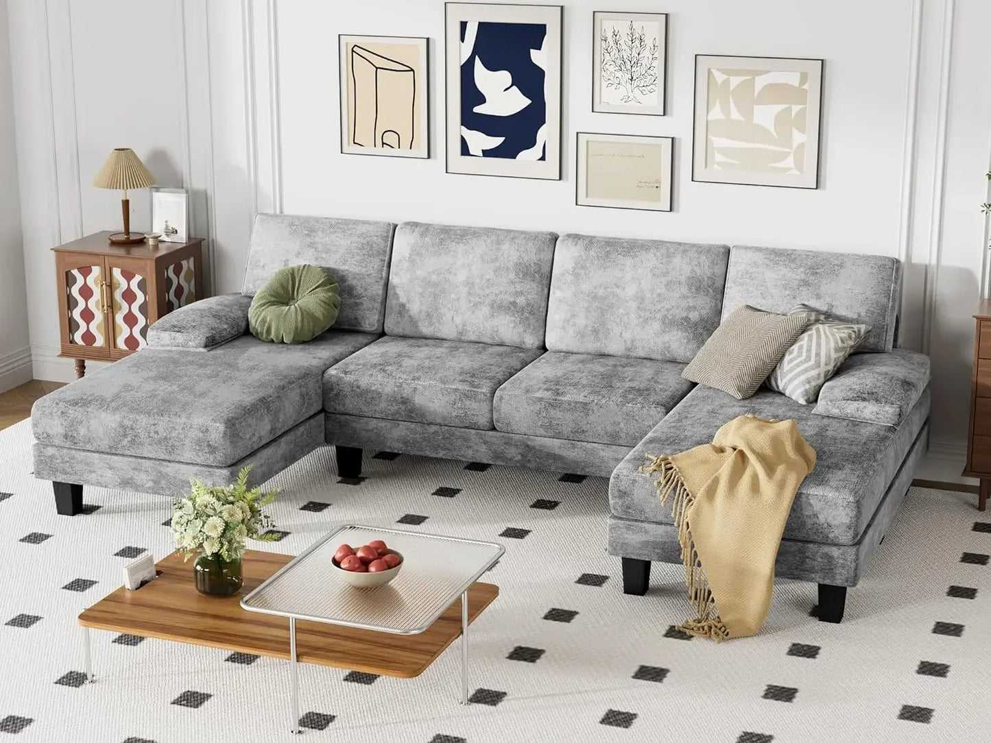 YESHOMY Convertible Sectional Sofa U-Shaped Couch with Soft Modern Cotton Chenille Fabric for Living Room, Oversized Seats with