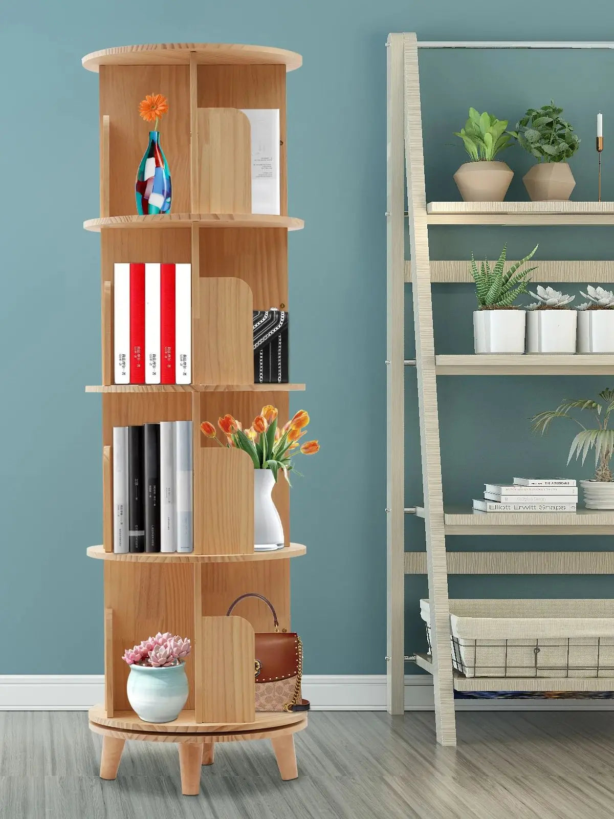 Revolving Bookstand 360 Display Floor Standing Bookcase Storage Rack for Kids and Adults Multi-Functional Bookshelf Organizer