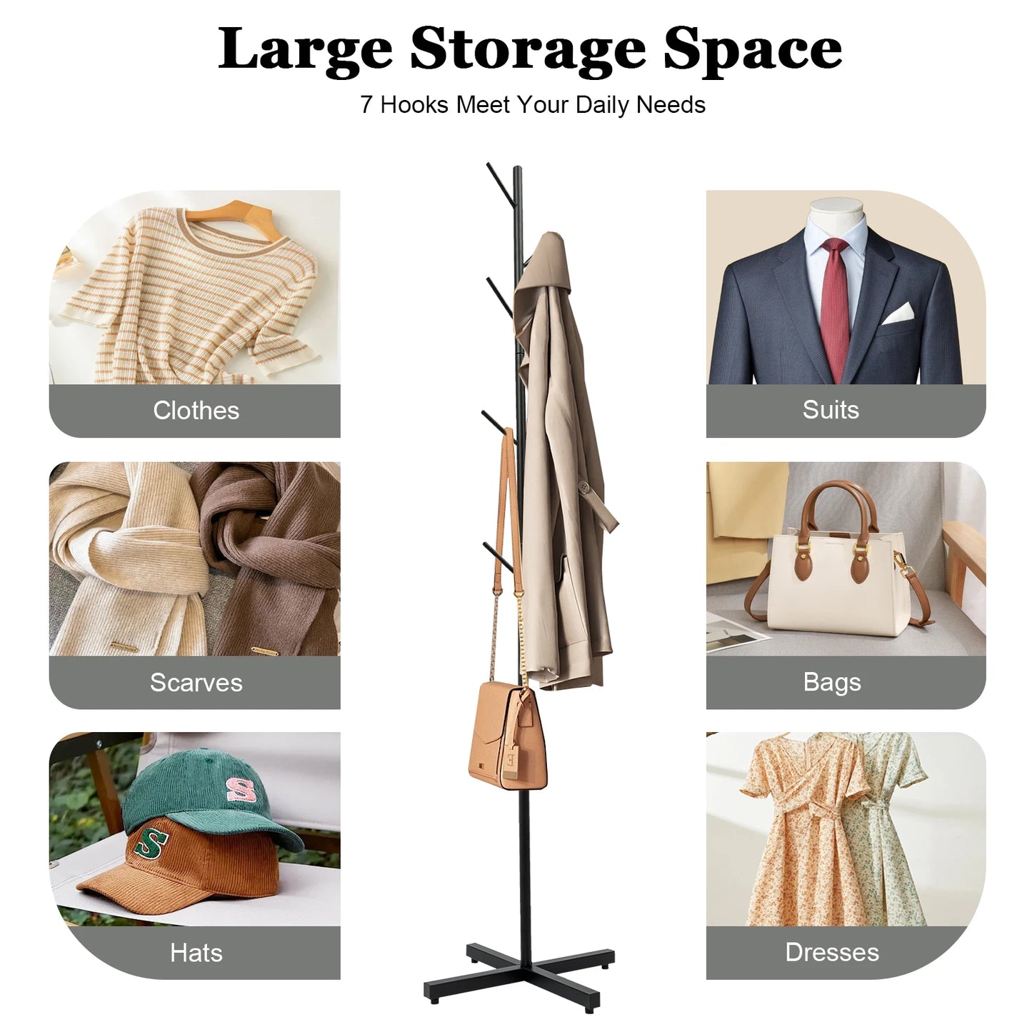 Free-Standing Clothes and Hats Rack Tree-shaped Clothes Rack Metal Coat Rack