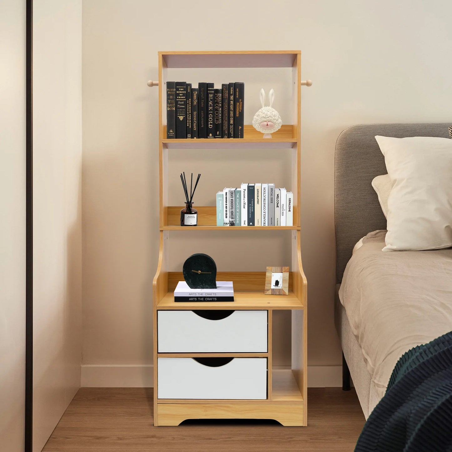 Modern End Table Wood Nightstand Side Table Cabinet Bedside Table with 2 Drawers