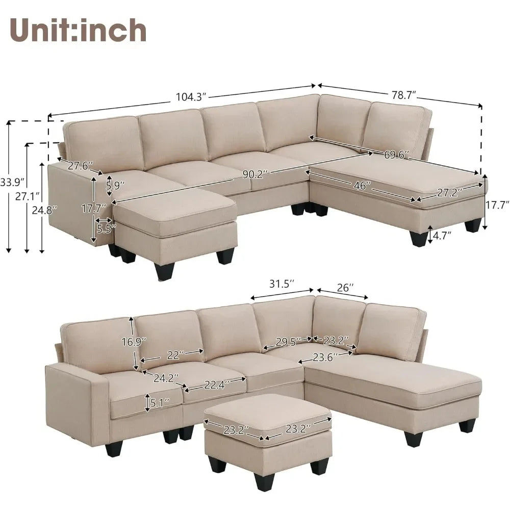 Modern Convertible Sectional Sofa,U Shape Sectional Sofa for Living Room, 7 Seat L Shaped Living Room Sofa Set with Ottoman