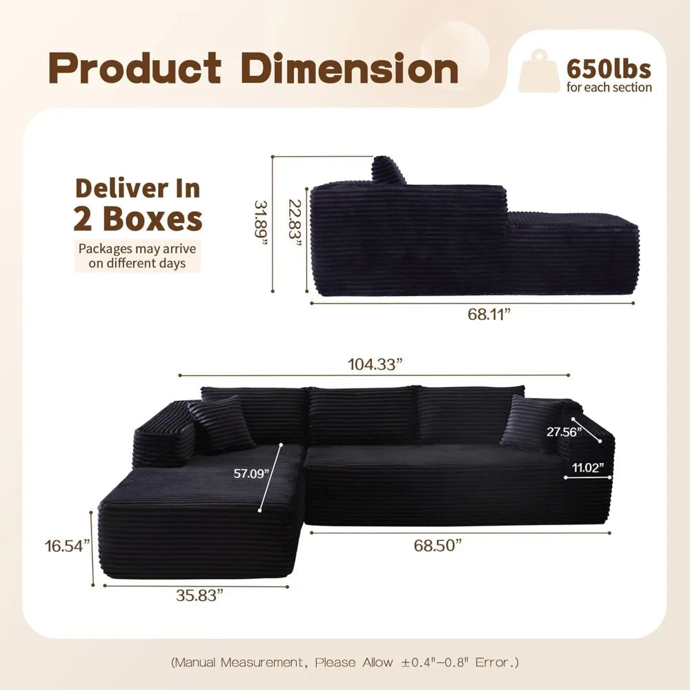 Modular Sectional Sofa Couch,L-Shape Upholstered Cloud Couch,Modern Minimalist Couches for Living Room Sherpa/Left Facing Chaise