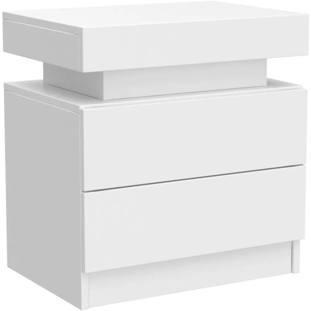 Nightstand Set of 2 LED Nightstand with 2 Drawers,Bedside Table with Drawers for Bedroom Furniture,Side Bed Table , White