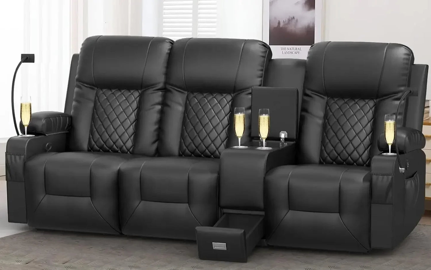 Living Room Sofa Set, 3 Seat Reclining Sofa and 2PC 360° Swivel Recliner Chair with Heat and Massage for Living Room Sofa