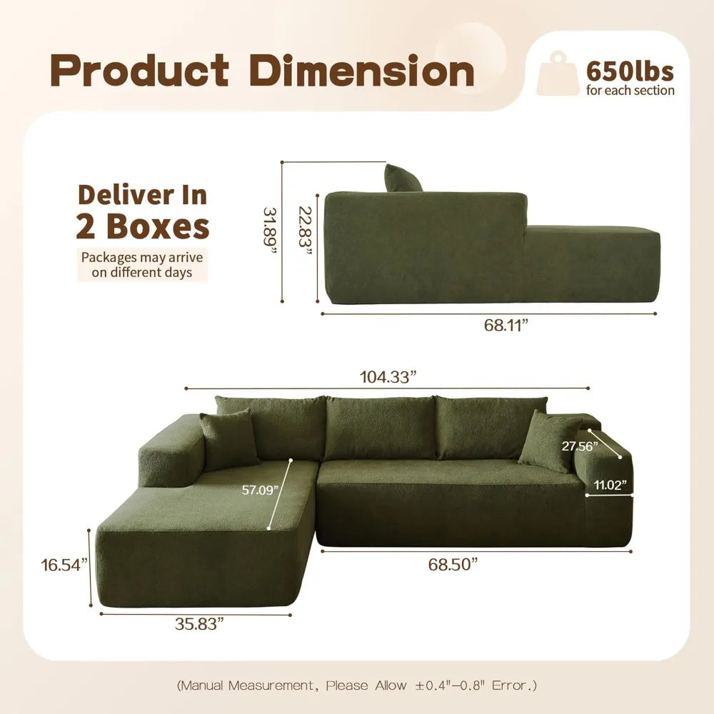 Modular Sectional Sofa Couch,L-Shape Upholstered Cloud Couch,Modern Minimalist Couches for Living Room Sherpa/Left Facing Chaise