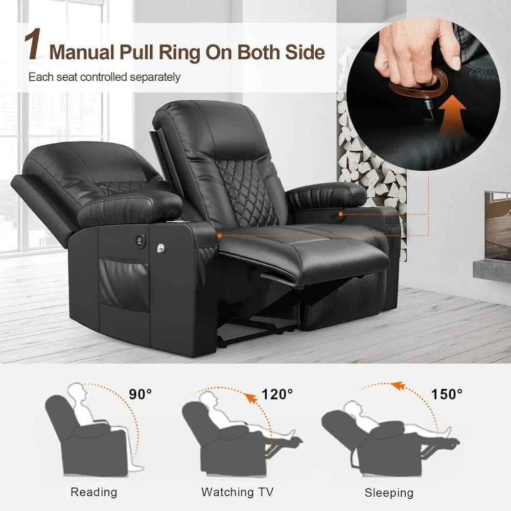 Loveseat Recliner Sofa, 2 Seater Reclining Loveseat Sofa, PU Leather Recliner Loveseat Couch, Modern Recliner Chair for Living