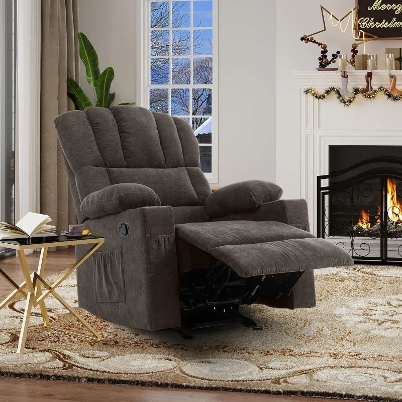 Glider Rocker Recliner Chair with Massage and Heat, Fabric Recliner Chair,Manual Rocking Recliner Chair with 2 Cup Holders