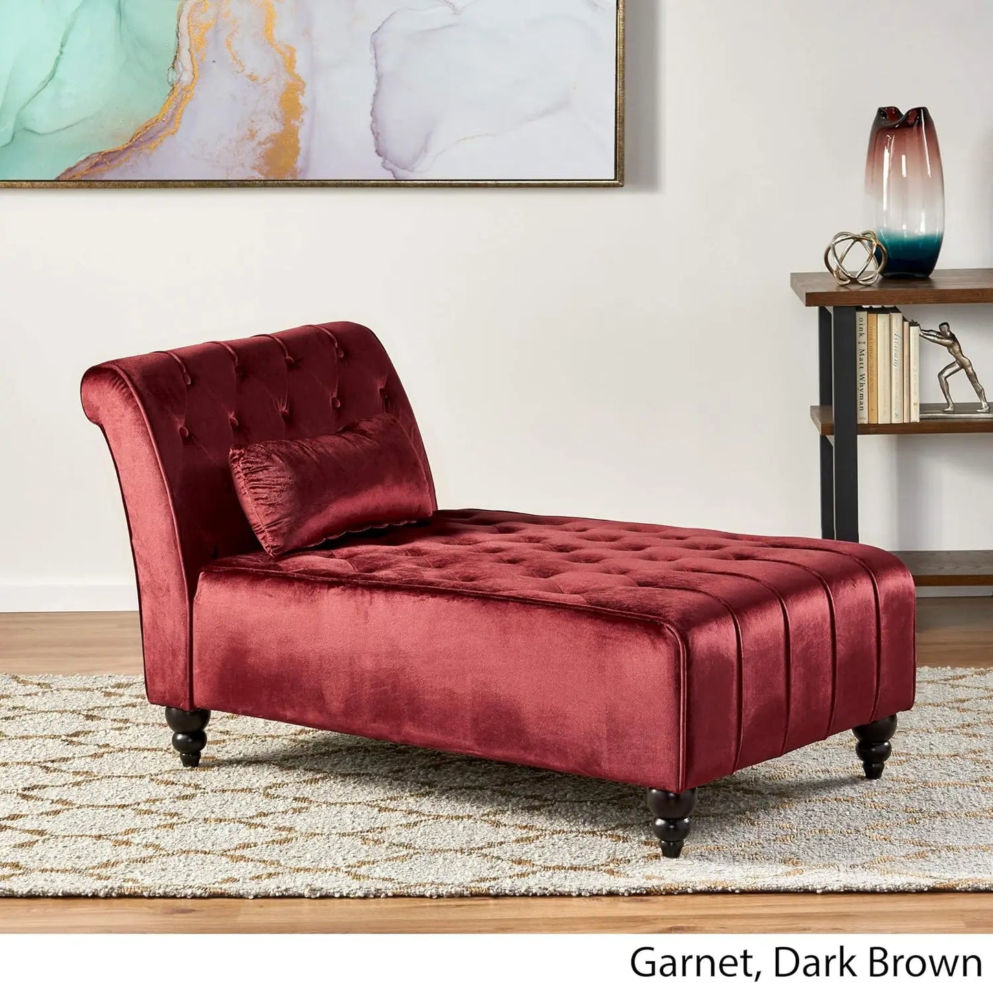 Knight Home Rubie Velvet Chaise, Garnet 54.5D x 28.5W x 30.25H in