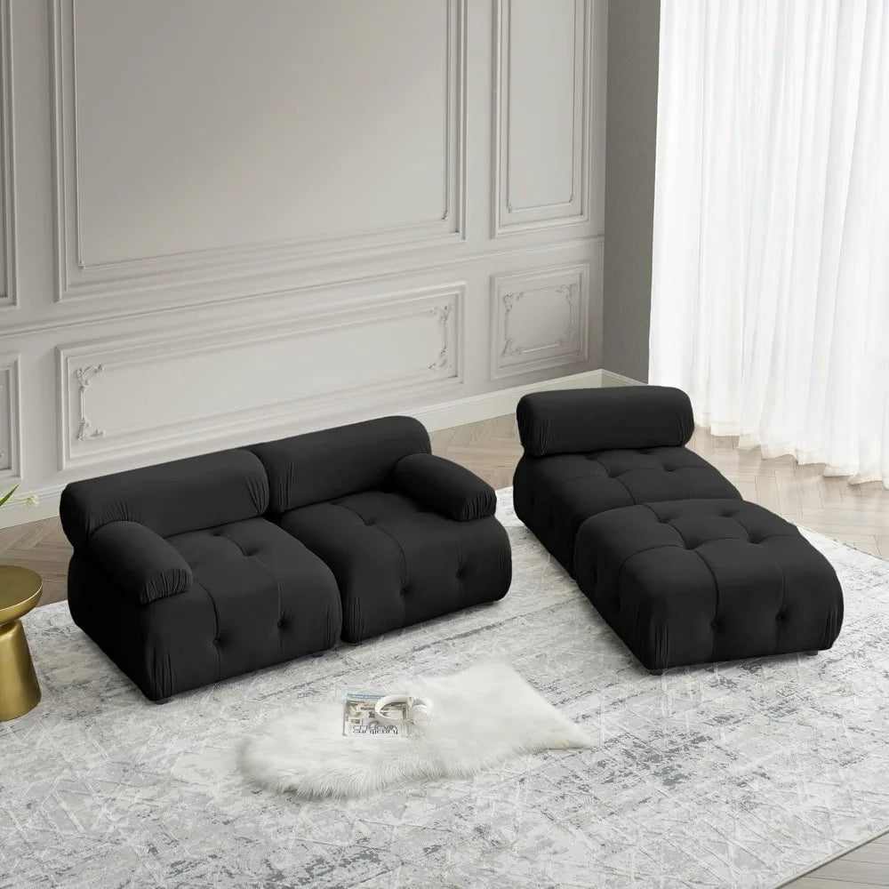 Modular Sectional Sofa,93"Green Velvet Sectional Cloud Couches for Living Room,Modern L-Shaped Sofa for Bedroom Apartment Office