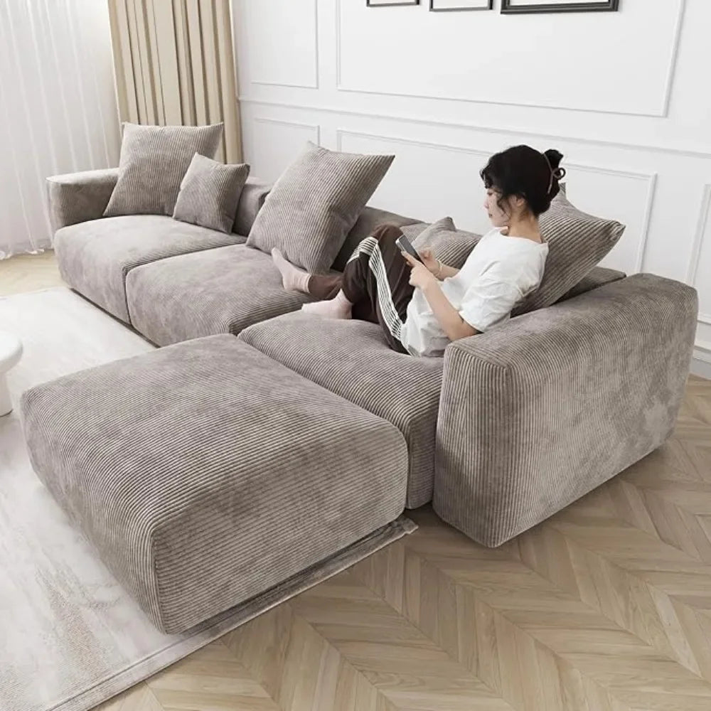 Modern Sectional Couch Sofa,Corduroy Modular Sectional Couch with Chaise Ottoman,Oversized Soft Couches for Living Room