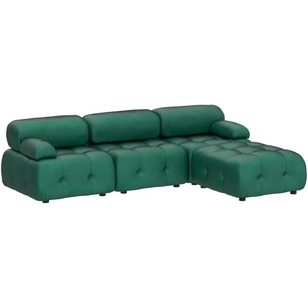 Modular Sectional Sofa,93"Green Velvet Sectional Cloud Couches for Living Room,Modern L-Shaped Sofa for Bedroom Apartment Office