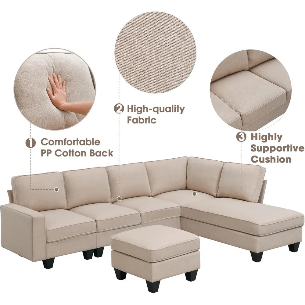 Modern Convertible Sectional Sofa,U Shape Sectional Sofa for Living Room, 7 Seat L Shaped Living Room Sofa Set with Ottoman