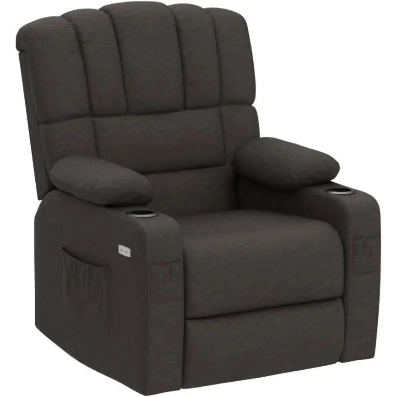 Glider Rocker Recliner Chair with Massage and Heat, Fabric Recliner Chair,Manual Rocking Recliner Chair with 2 Cup Holders