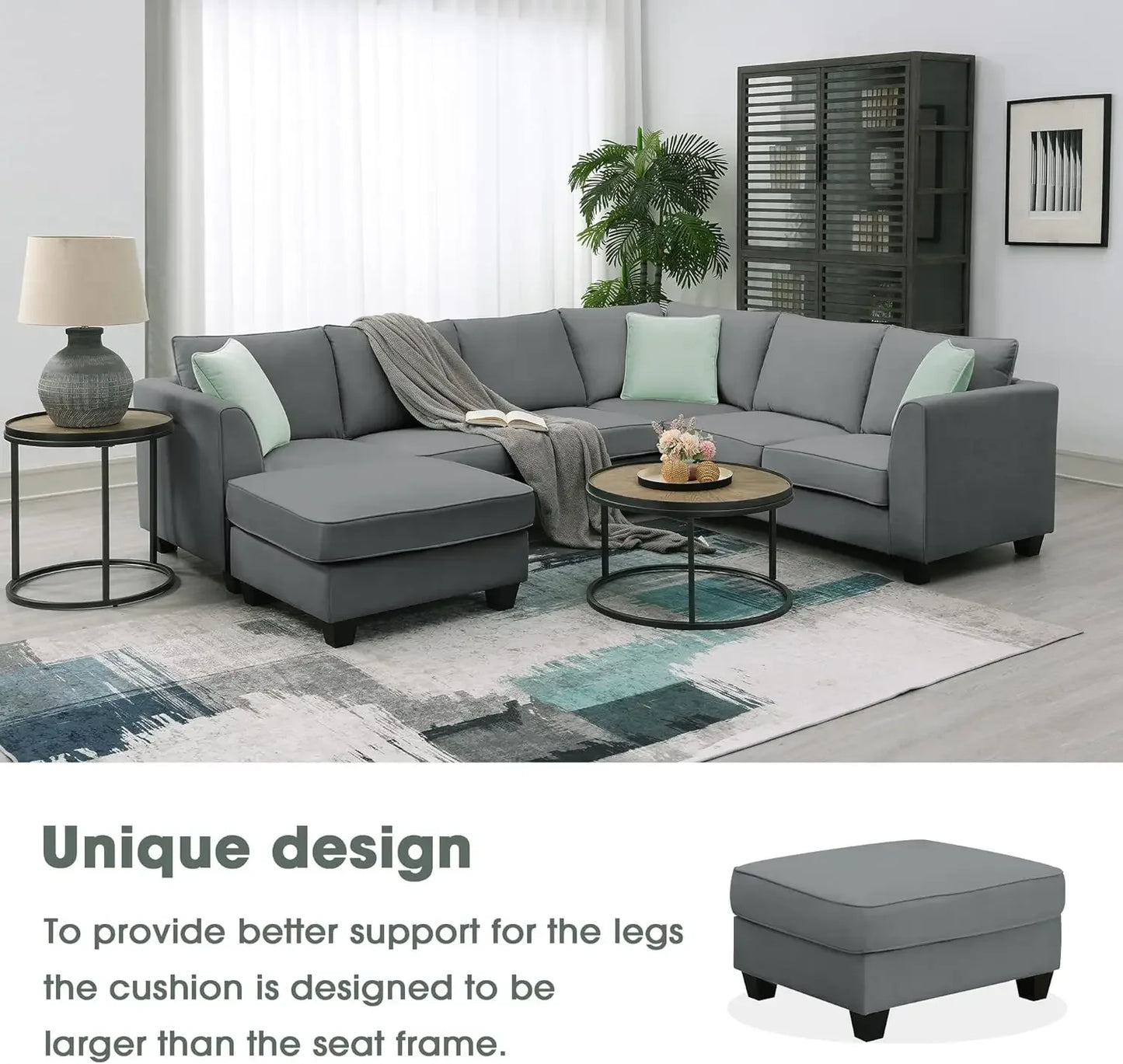 Modern Convertible Sectional Sofa,U Shape Sectional Sofa for Living Room, 7 Seat L Shaped Living Room Sofa Set with Ottoman