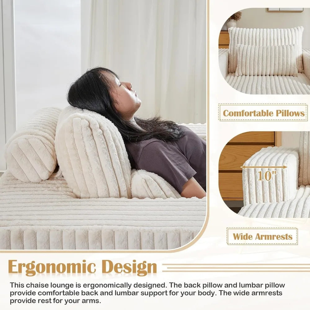 Oversized Chaise Lounge Chair Indoor,48.5" Upholstered Plush Corduroy Sofa W Armrests&Pillows,Comfy Lounge Sofa Deep Seat Sofa
