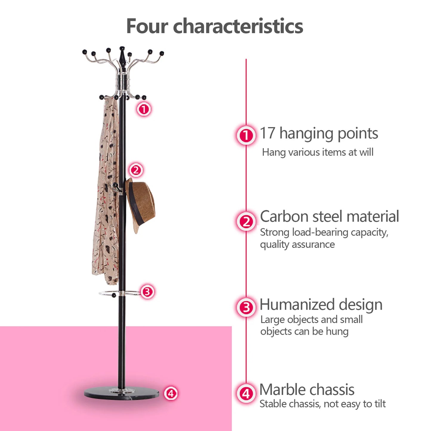 Metal Coat Tree Coat Racks with 16 Hooks Hat Jacket Stand Tree Holder Hanger Rack Marble Base