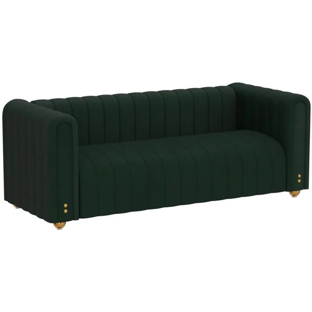 Green Velvet Couch, 81.3 Wide Modern Couch Small Spaces LoveSeat with Gold Leg, Comfy 3 Seat Extra Deep Sofas for Living Room