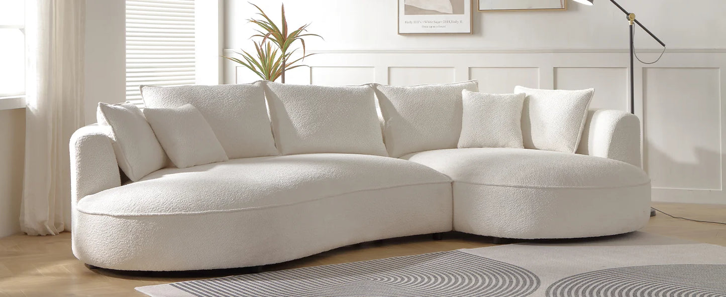 124.8" Modern Curved Sofa Couch, Upholstery Boucle Sofa Couch with Pillows, Right Hand Facing Sectional Boucle Fabric Couch