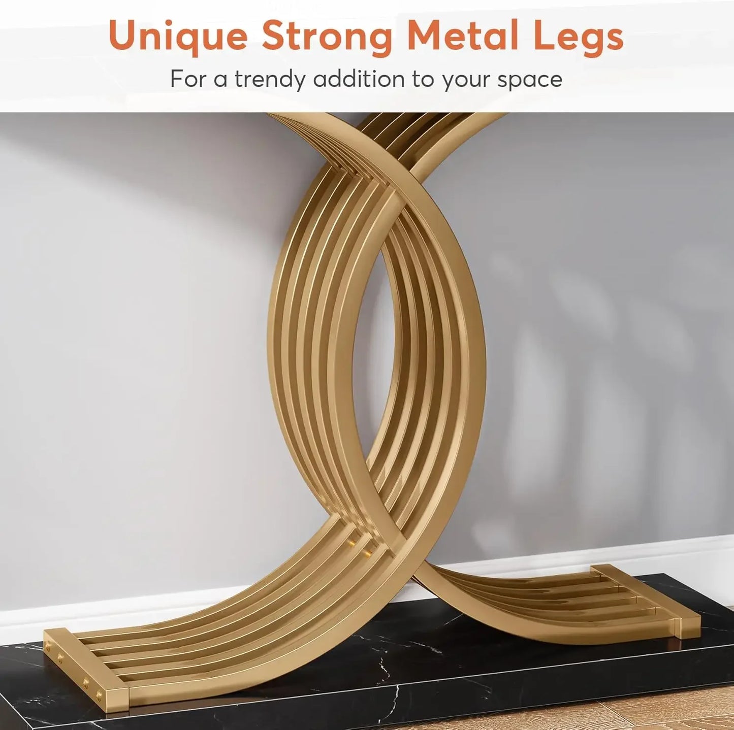 Gold Entryway Table, Modern 39-Inch Console Table Accent Table with Geometric Metal Legs