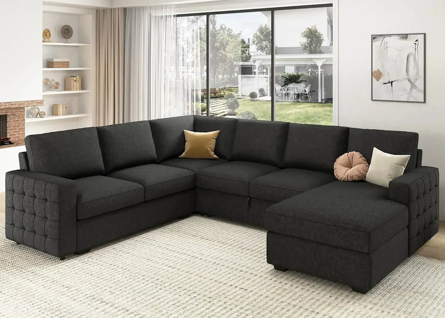 Sectional Sofa with Storage Chaise U Shaped Sectional Couch for Living Room,Velvet Sleeper Sectional Couch with Pullout Bed
