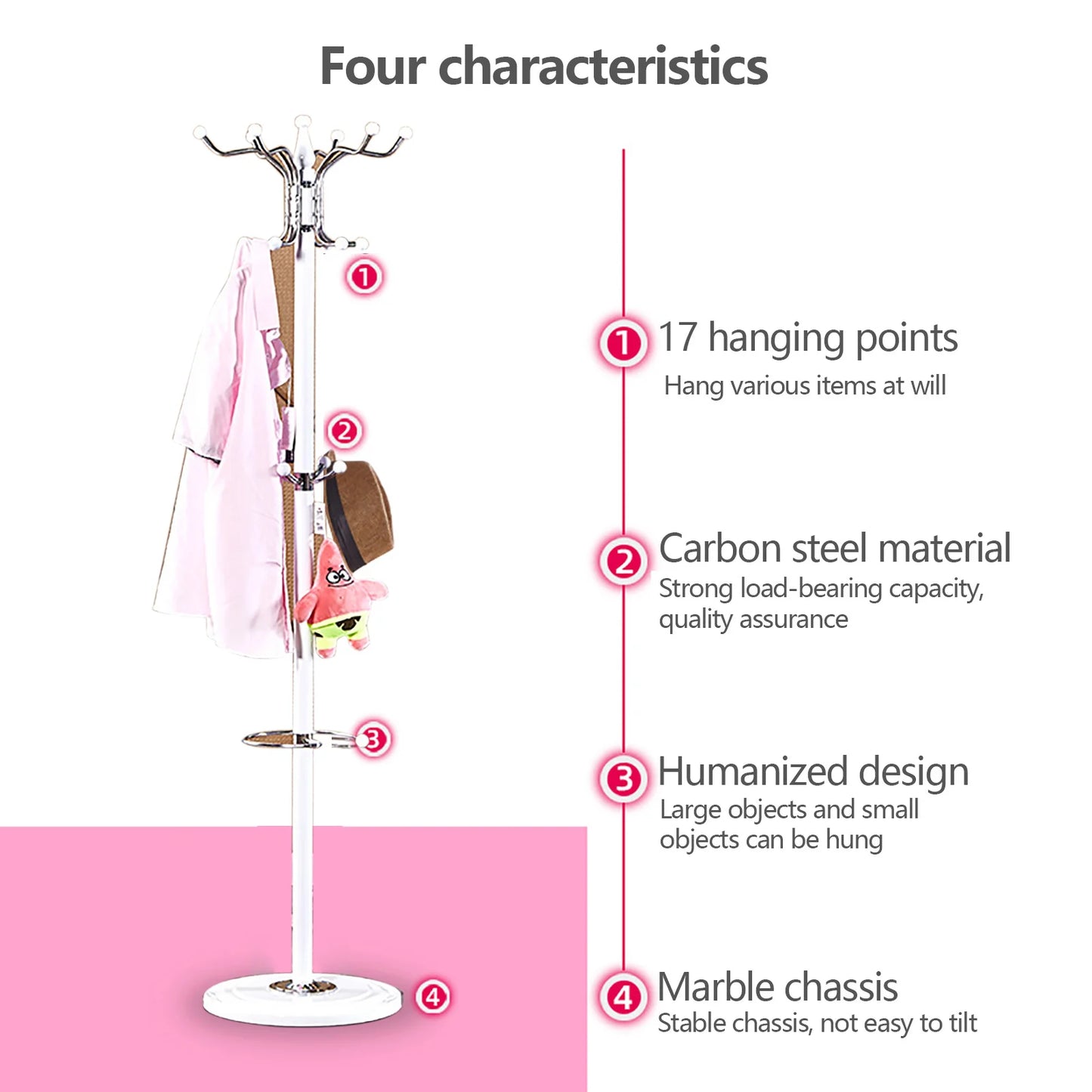 Metal Coat Tree Coat Racks with 16 Hooks Hat Jacket Stand Tree Holder Hanger Rack Marble Base