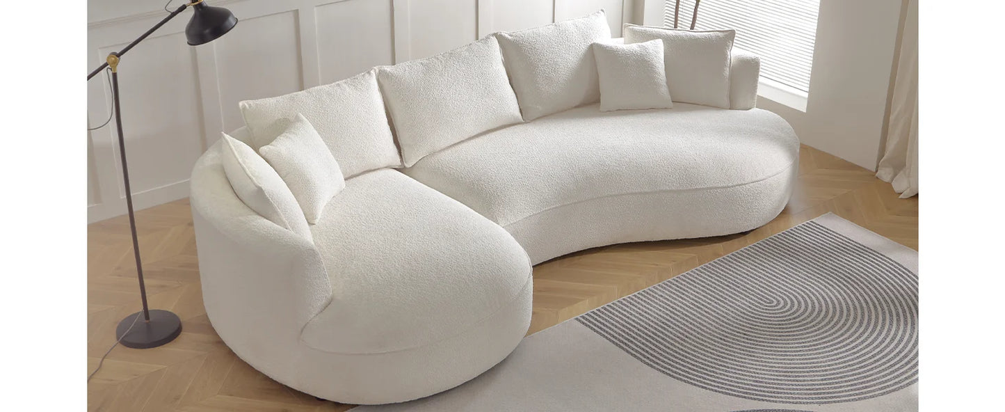 124.8" Modern Curved Sofa Couch, Upholstery Boucle Sofa Couch with Pillows, Right Hand Facing Sectional Boucle Fabric Couch