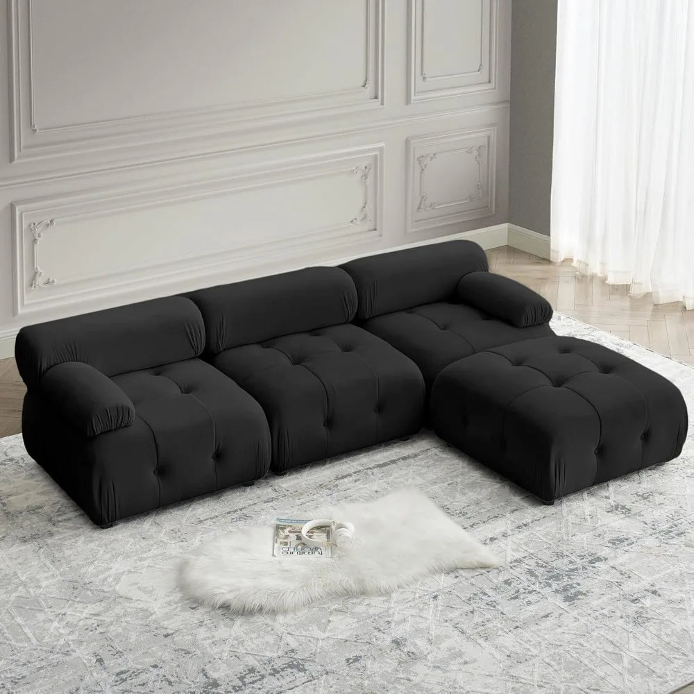 Modular Sectional Sofa,93"Green Velvet Sectional Cloud Couches for Living Room,Modern L-Shaped Sofa for Bedroom Apartment Office
