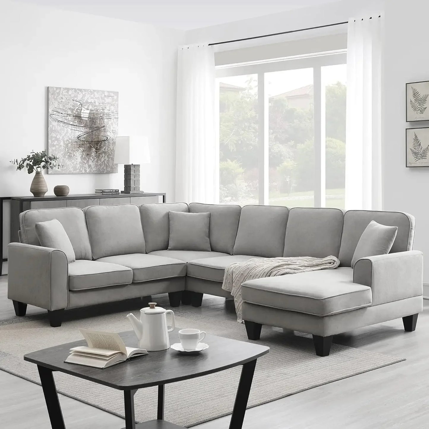 Modern Convertible Sectional Sofa,U Shape Sectional Sofa for Living Room, 7 Seat L Shaped Living Room Sofa Set with Ottoman