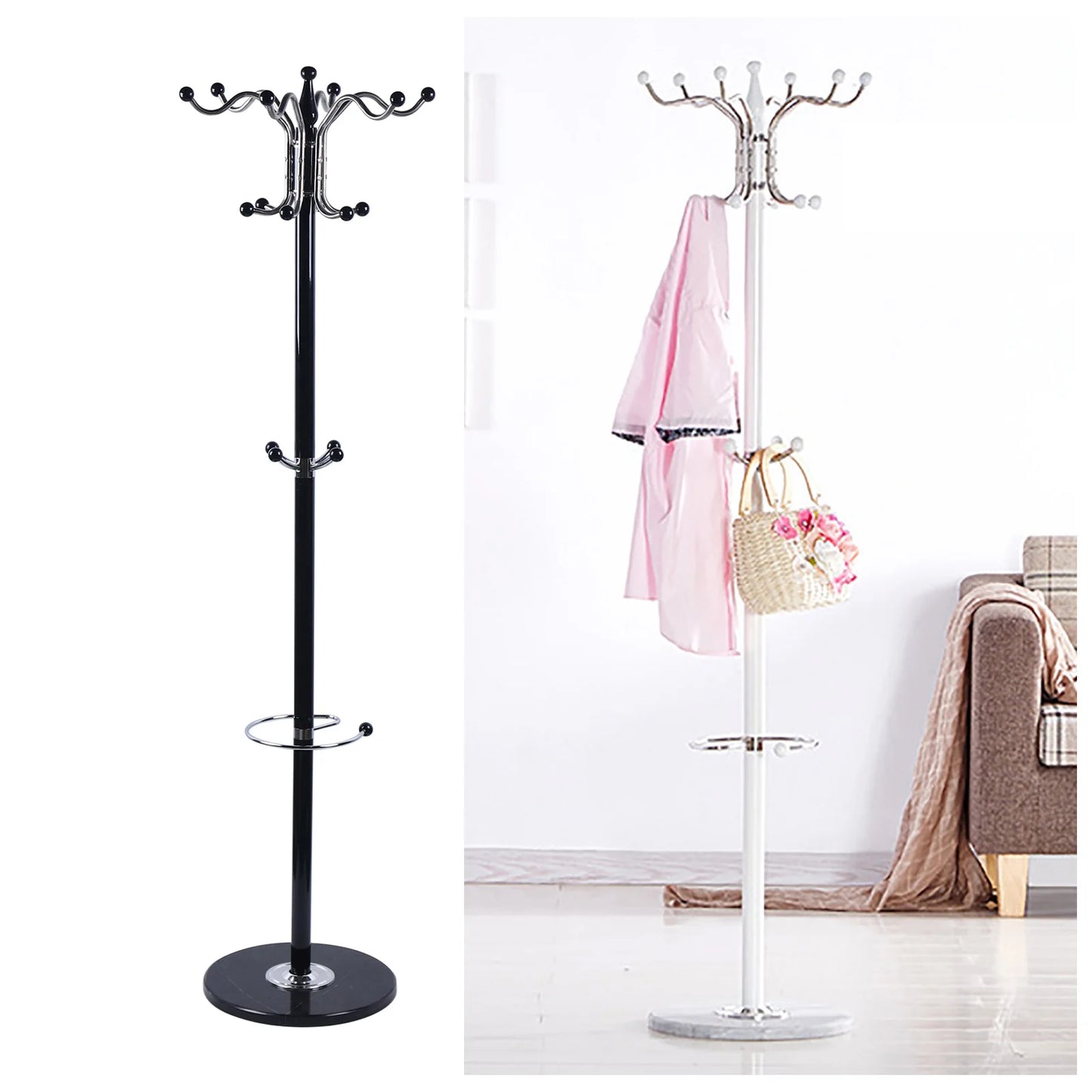 Metal Coat Tree Coat Racks with 16 Hooks Hat Jacket Stand Tree Holder Hanger Rack Marble Base