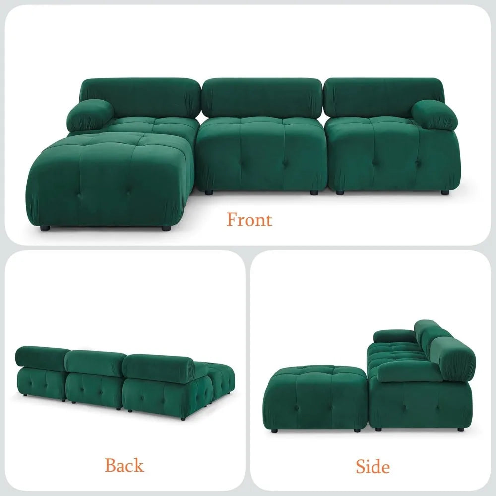 Modular Sectional Sofa,93"Green Velvet Sectional Cloud Couches for Living Room,Modern L-Shaped Sofa for Bedroom Apartment Office