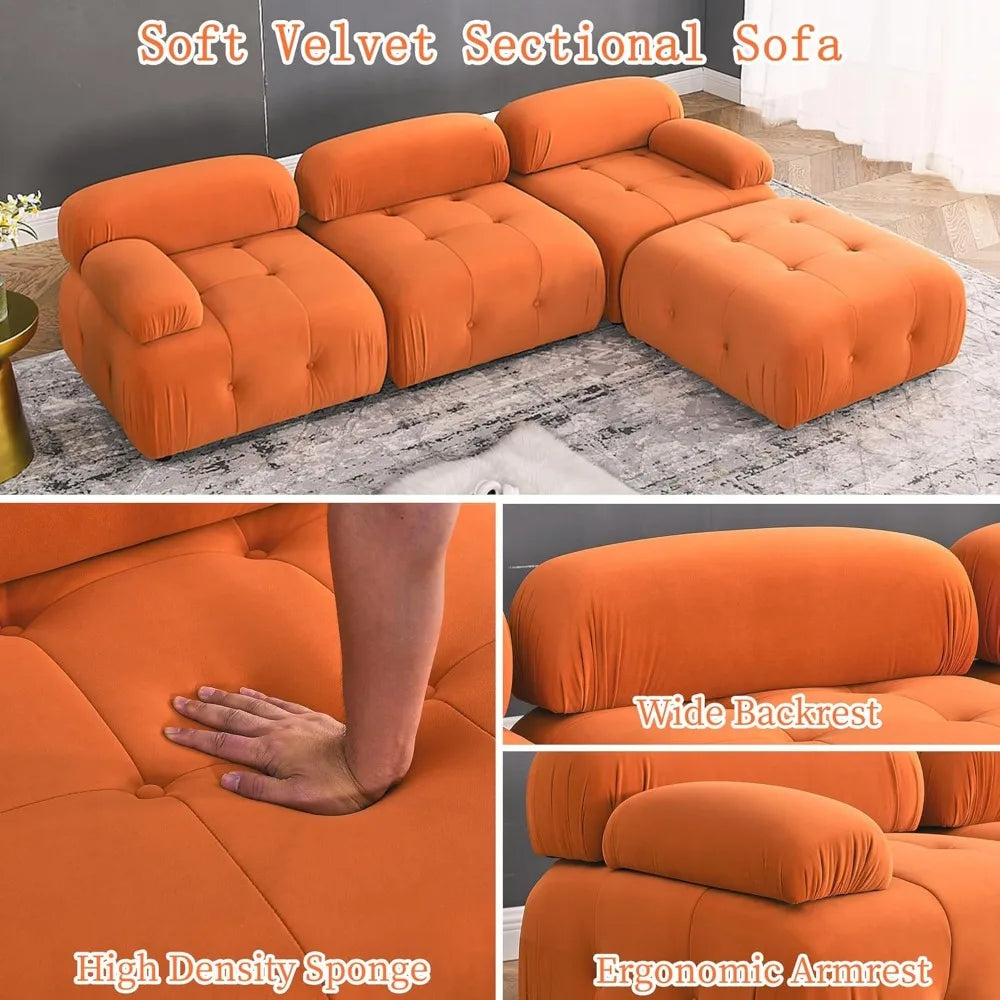 Modular Sectional Sofa,93"Green Velvet Sectional Cloud Couches for Living Room,Modern L-Shaped Sofa for Bedroom Apartment Office