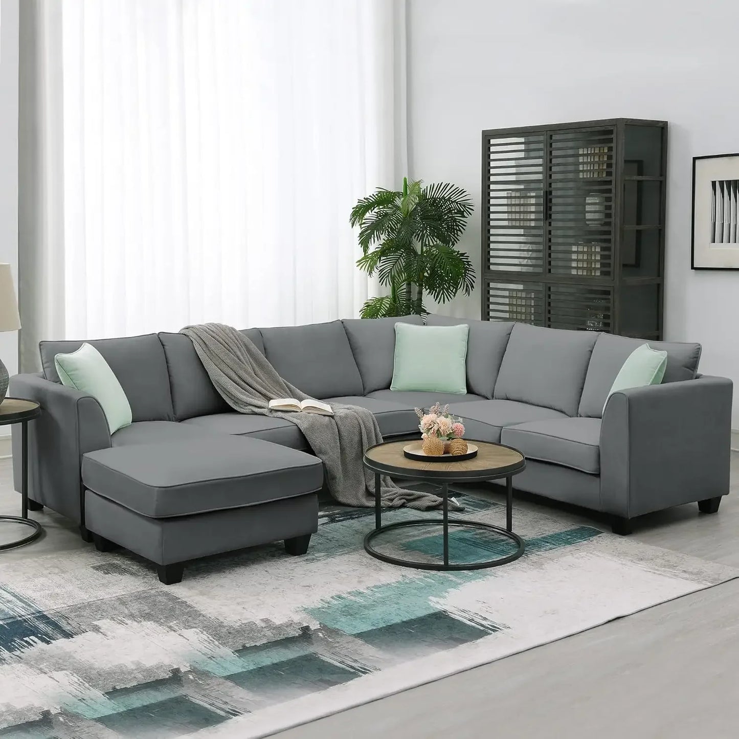 Modern Convertible Sectional Sofa,U Shape Sectional Sofa for Living Room, 7 Seat L Shaped Living Room Sofa Set with Ottoman
