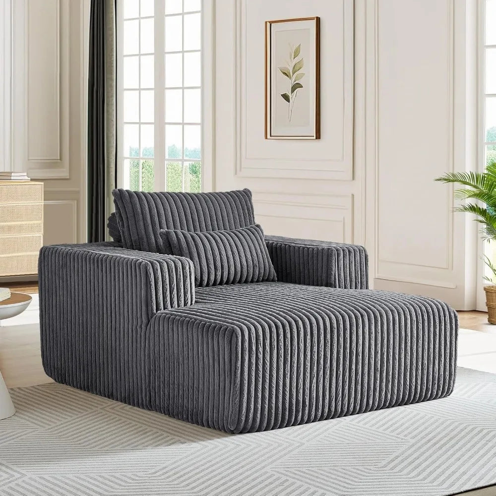 Oversized Chaise Lounge Chair Indoor,48.5" Upholstered Plush Corduroy Sofa W Armrests&Pillows,Comfy Lounge Sofa Deep Seat Sofa