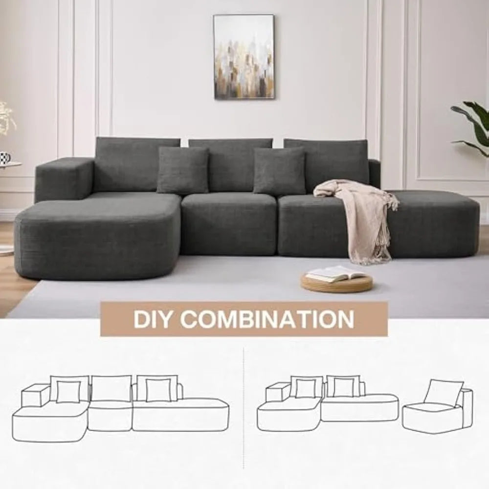 Modern L-shaped Sofa, Lounge Chair Sofa, 116 Inch Modular Floor Combination Sofa, Deep Soft Cushion Comfortable Sofa